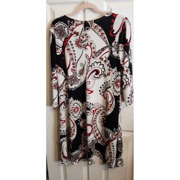 Chicos Womens Size 1‎ US 8 Shift Dress Stretch Paisley Knit Swing 3/4 Sleeves - Picture 2 of 11